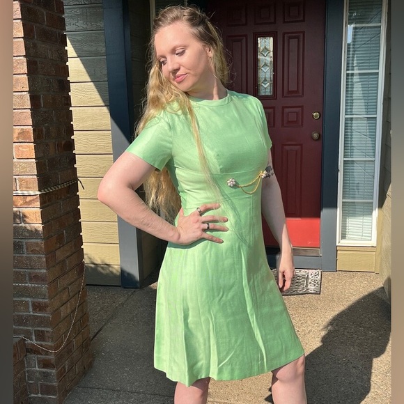 60s MOD Mint Green EMMA DOMB Dress / Coat Set - Vintage 1960s Dress size 14 - Picture 3 of 10